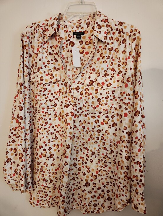 Ann Taylor Tops - Ann Taylor White Button-Down Blouse with Rust & Tan Spot Print
